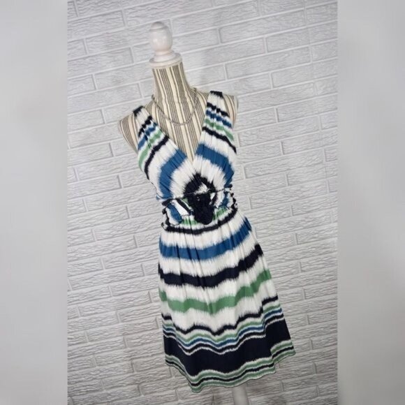 BCBGMaxAzria Striped Ruffled Dress Size Medium - Picture 1 of 8